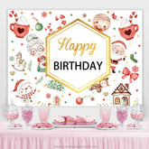 Lofaris Red White Christams Theme Gold Happy Birthday Backdrop
